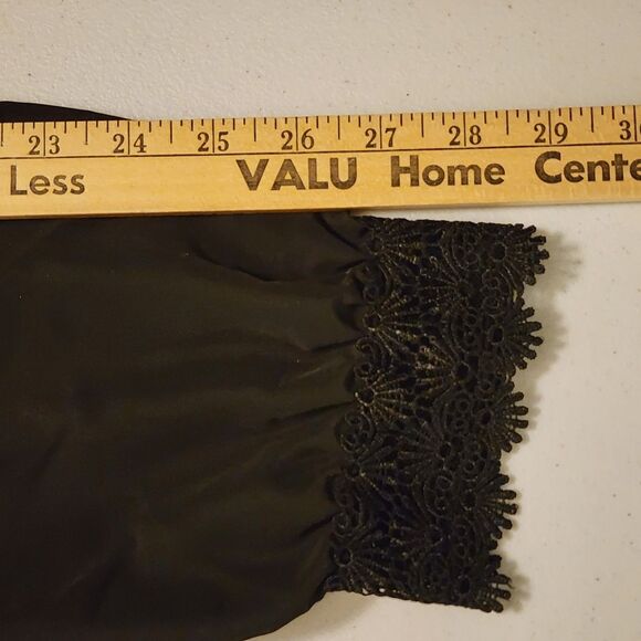 VTG Bedford Fair Black L/S Blouse High Collar Lace 22W Shoulder Pads Victorian - Picture 10 of 12
